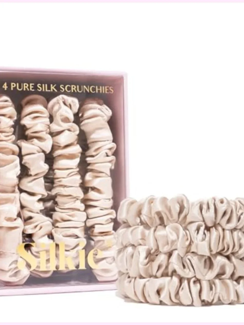 100% Pure Mulberry Silk Skinny Scrunchies Set of 4 with Travel Pouch Hair Ties